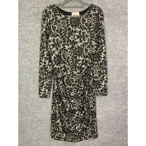 Anthropologie Ganni Size‎ L Black Lace Print Monica Bodycon Ruched Midi Dress - Picture 1 of 13